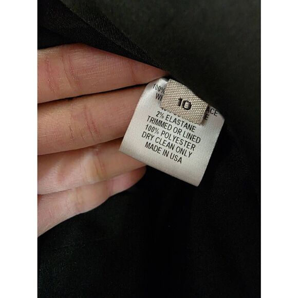 LELA ROSE Black Woven Lace Panel Short Sleeve Godet Hem A-Line Dress 10 - Picture 4 of 10